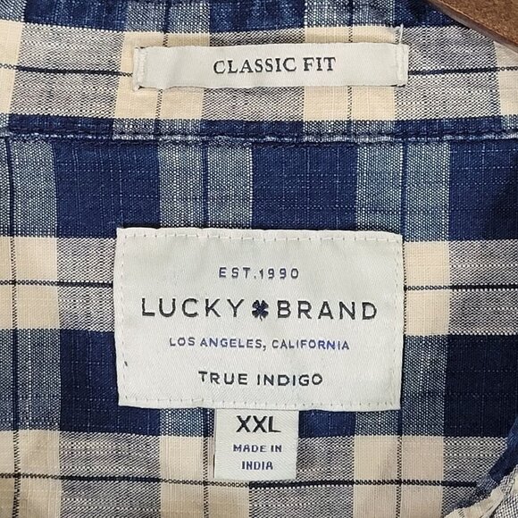 Lucky Brand Mens Classic Fit Blue Plaid Button-Up Shirt XXL - Picture 4 of 7